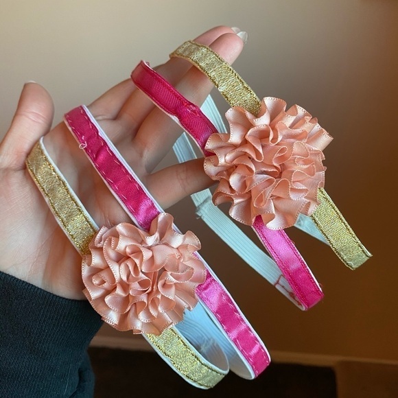 Pink & Gold Floral Leg Garter Set – Handmade Elastic Bands - Picture 2 of 4